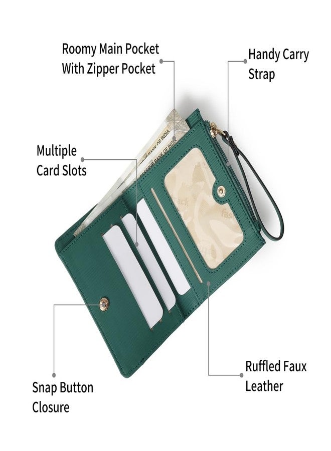 fastrack MiniClick Olive Women’s Wallet | Faux-Leather Bi-Fold with Card Slots, Zipper Pocket & Snap Button | Handy Strap - Image 4